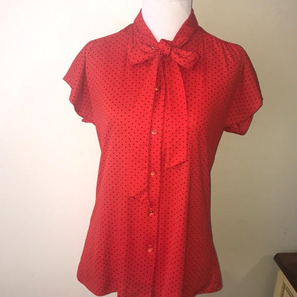 Teddi Tops - Vintage button up top with neck bow tie.